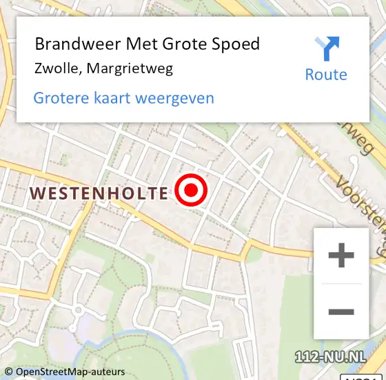 Locatie op kaart van de 112 melding: Brandweer Met Grote Spoed Naar Zwolle, Margrietweg op 25 januari 2023 17:43