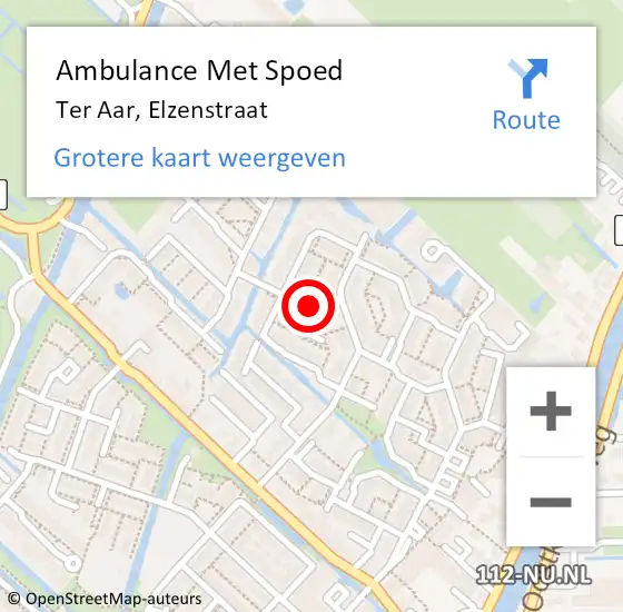 Locatie op kaart van de 112 melding: Ambulance Met Spoed Naar Ter Aar, Elzenstraat op 25 januari 2023 17:50