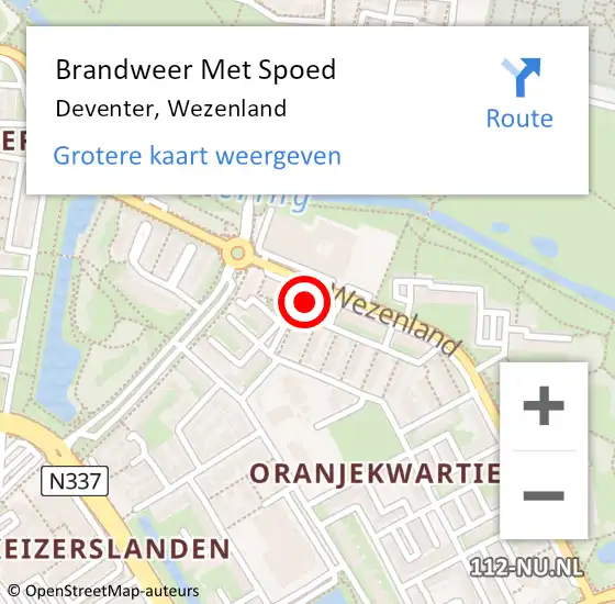 Locatie op kaart van de 112 melding: Brandweer Met Spoed Naar Deventer, Wezenland op 25 januari 2023 18:00