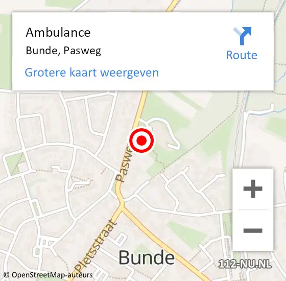 Locatie op kaart van de 112 melding: Ambulance Bunde, Pasweg op 13 augustus 2014 12:50