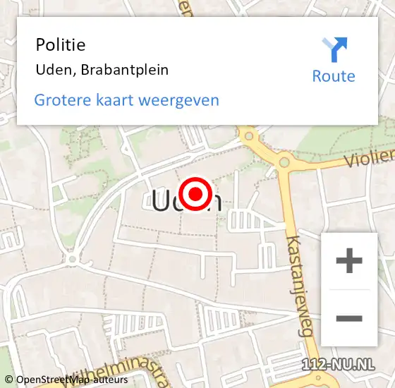 Locatie op kaart van de 112 melding: Politie Uden, Brabantplein op 25 januari 2023 18:16