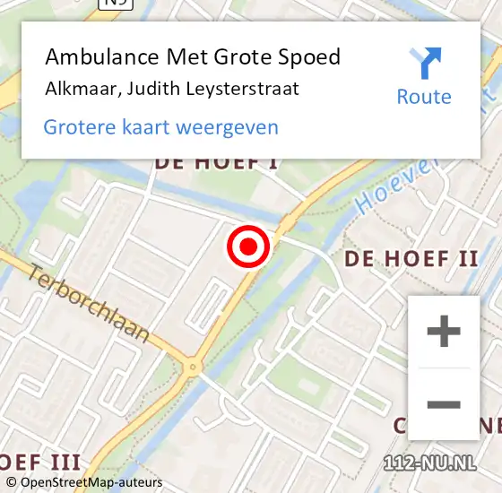 Locatie op kaart van de 112 melding: Ambulance Met Grote Spoed Naar Alkmaar, Judith Leysterstraat op 25 januari 2023 18:25