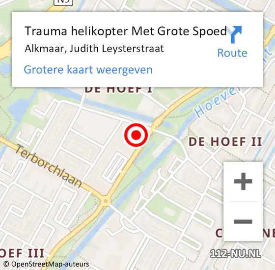 Locatie op kaart van de 112 melding: Trauma helikopter Met Grote Spoed Naar Alkmaar, Judith Leysterstraat op 25 januari 2023 18:25