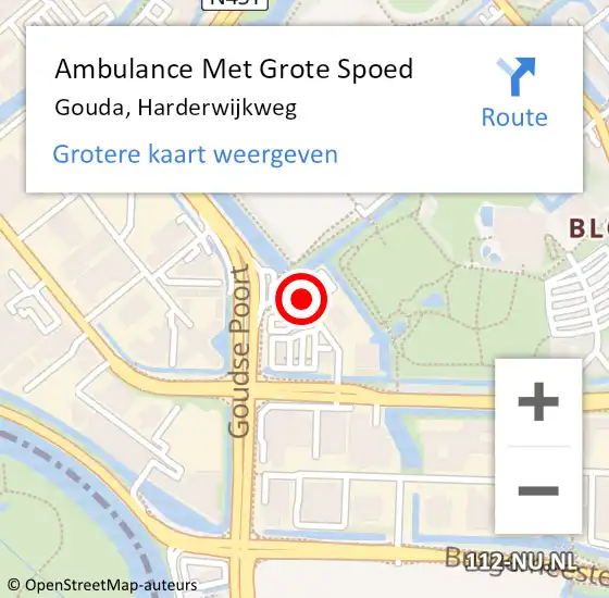 Locatie op kaart van de 112 melding: Ambulance Met Grote Spoed Naar Gouda, Harderwijkweg op 25 januari 2023 18:48