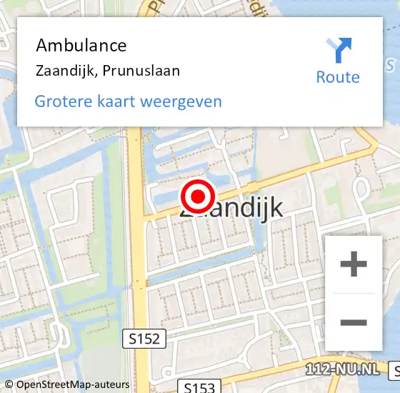 Locatie op kaart van de 112 melding: Ambulance Zaandijk, Prunuslaan op 25 januari 2023 18:52
