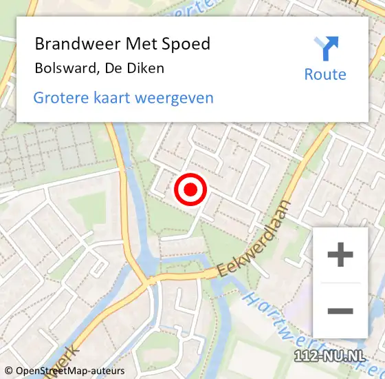 Locatie op kaart van de 112 melding: Brandweer Met Spoed Naar Bolsward, De Diken op 25 januari 2023 19:01