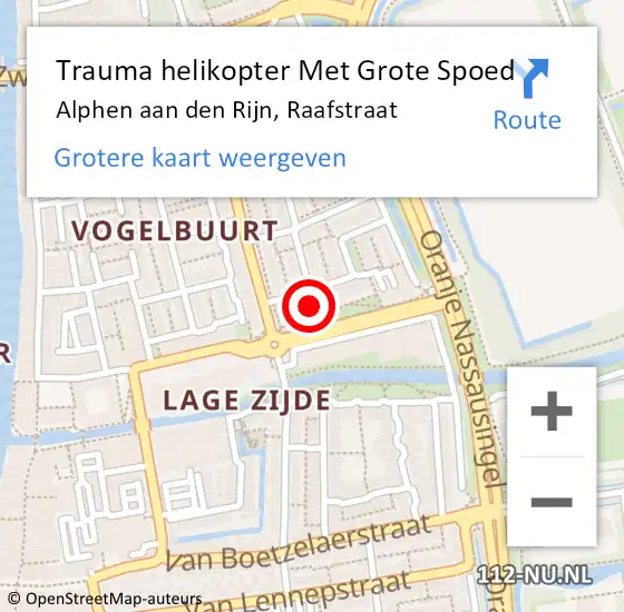 Locatie op kaart van de 112 melding: Trauma helikopter Met Grote Spoed Naar Alphen aan den Rijn, Raafstraat op 25 januari 2023 19:11