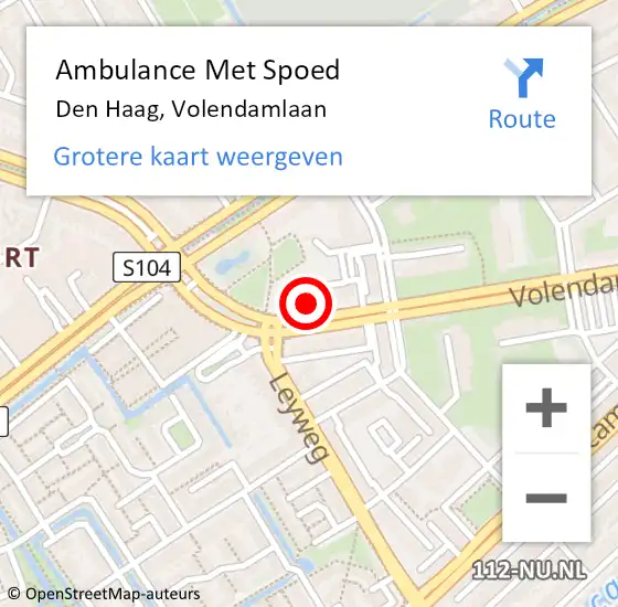 Locatie op kaart van de 112 melding: Ambulance Met Spoed Naar Den Haag, Volendamlaan op 25 januari 2023 19:18