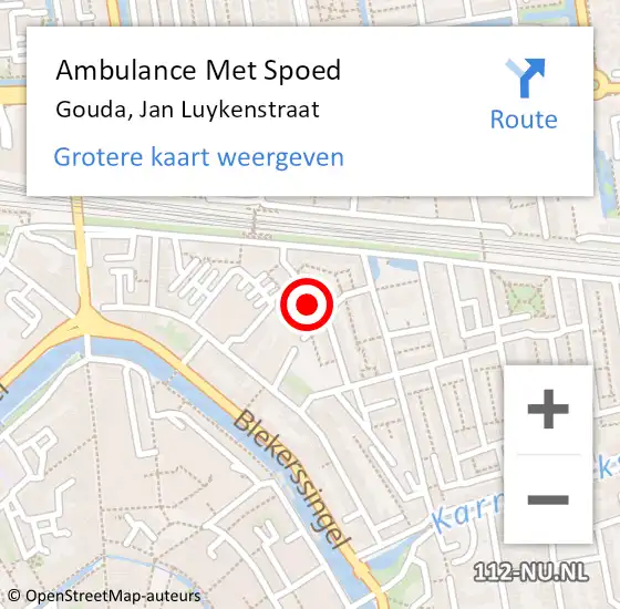 Locatie op kaart van de 112 melding: Ambulance Met Spoed Naar Gouda, Jan Luykenstraat op 25 januari 2023 19:32