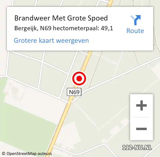 Locatie op kaart van de 112 melding: Brandweer Met Grote Spoed Naar Bergeijk, N69 hectometerpaal: 49,1 op 25 januari 2023 19:44