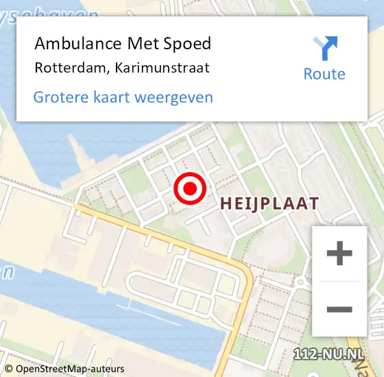 Locatie op kaart van de 112 melding: Ambulance Met Spoed Naar Rotterdam, Karimunstraat op 25 januari 2023 19:56