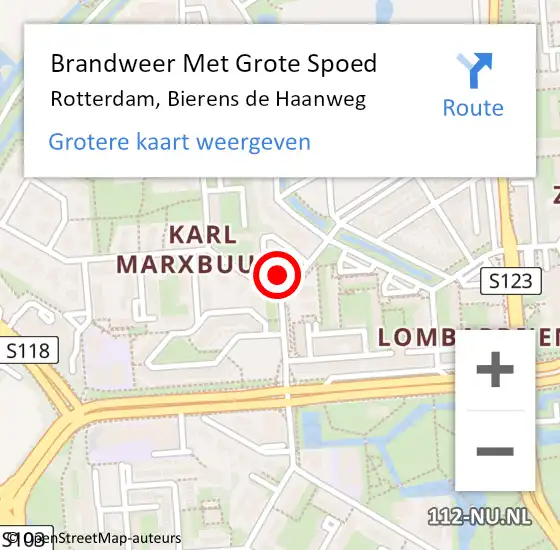 Locatie op kaart van de 112 melding: Brandweer Met Grote Spoed Naar Rotterdam, Bierens de Haanweg op 25 januari 2023 21:00