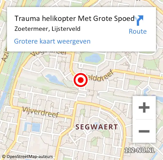 Locatie op kaart van de 112 melding: Trauma helikopter Met Grote Spoed Naar Zoetermeer, Lijsterveld op 25 januari 2023 21:24