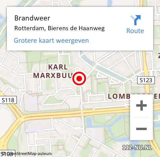 Locatie op kaart van de 112 melding: Brandweer Rotterdam, Bierens de Haanweg op 25 januari 2023 21:36