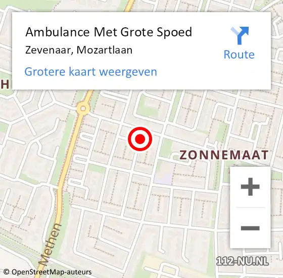 Locatie op kaart van de 112 melding: Ambulance Met Grote Spoed Naar Zevenaar, Mozartlaan op 25 januari 2023 21:49