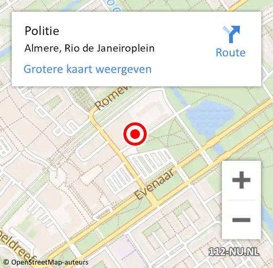 Locatie op kaart van de 112 melding: Politie Almere, Rio de Janeiroplein op 25 januari 2023 22:01