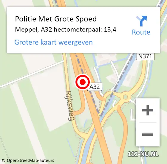 Locatie op kaart van de 112 melding: Politie Met Grote Spoed Naar Meppel, A32 hectometerpaal: 13,4 op 25 januari 2023 22:24