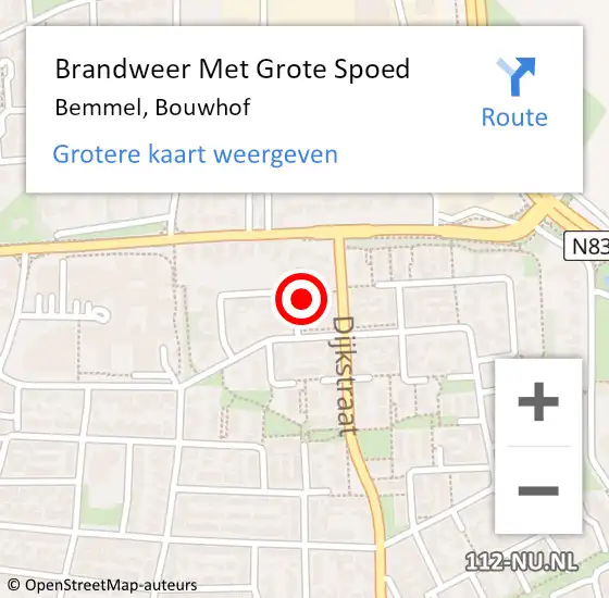 Locatie op kaart van de 112 melding: Brandweer Met Grote Spoed Naar Bemmel, Bouwhof op 25 januari 2023 22:40