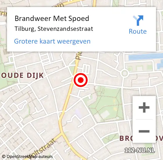 Locatie op kaart van de 112 melding: Brandweer Met Spoed Naar Tilburg, Stevenzandsestraat op 25 januari 2023 23:51