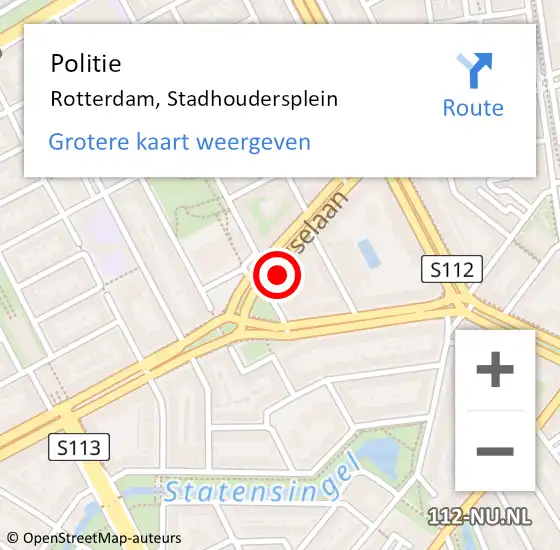Locatie op kaart van de 112 melding: Politie Rotterdam, Stadhoudersplein op 26 januari 2023 00:04