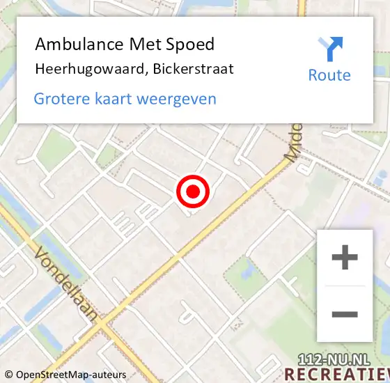 Locatie op kaart van de 112 melding: Ambulance Met Spoed Naar Heerhugowaard, Bickerstraat op 26 januari 2023 00:12