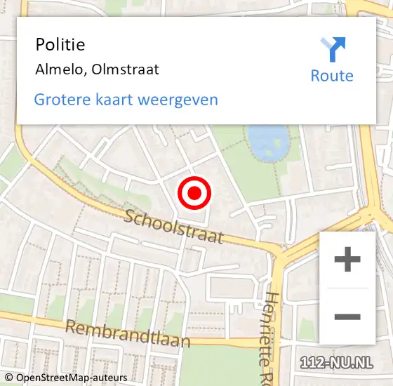 Locatie op kaart van de 112 melding: Politie Almelo, Olmstraat op 26 januari 2023 00:34