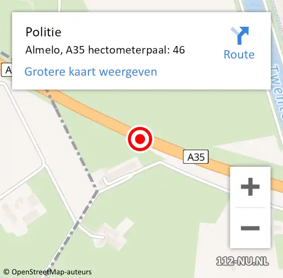 Locatie op kaart van de 112 melding: Politie Almelo, A35 hectometerpaal: 46 op 26 januari 2023 01:47