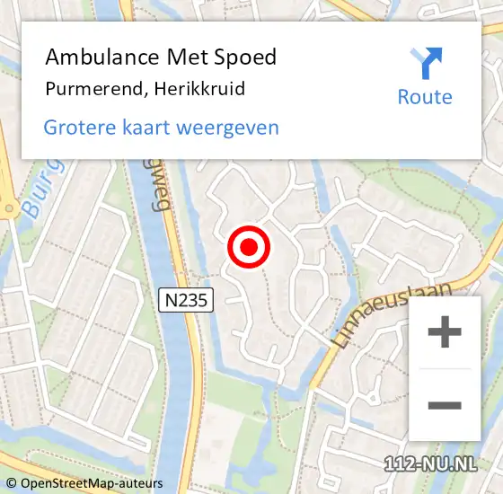 Locatie op kaart van de 112 melding: Ambulance Met Spoed Naar Purmerend, Herikkruid op 26 januari 2023 02:39