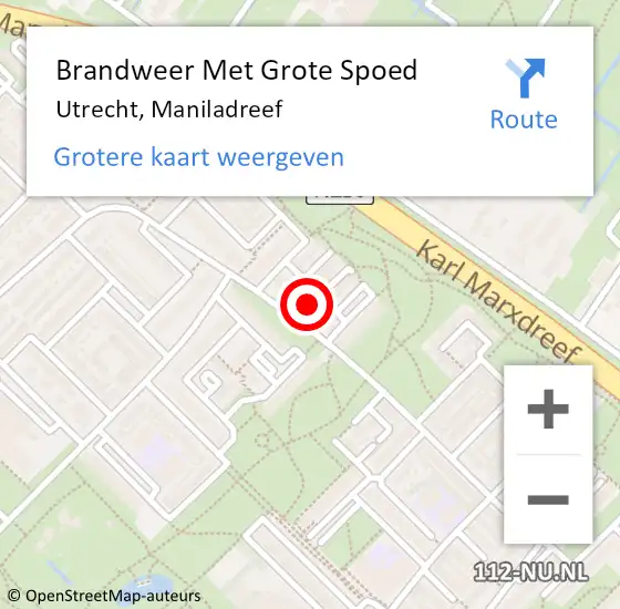 Locatie op kaart van de 112 melding: Brandweer Met Grote Spoed Naar Utrecht, Maniladreef op 26 januari 2023 02:45