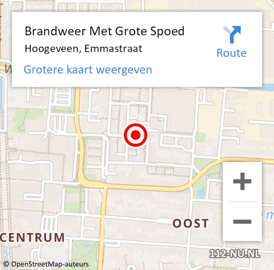 Locatie op kaart van de 112 melding: Brandweer Met Grote Spoed Naar Hoogeveen, Emmastraat op 26 januari 2023 03:33