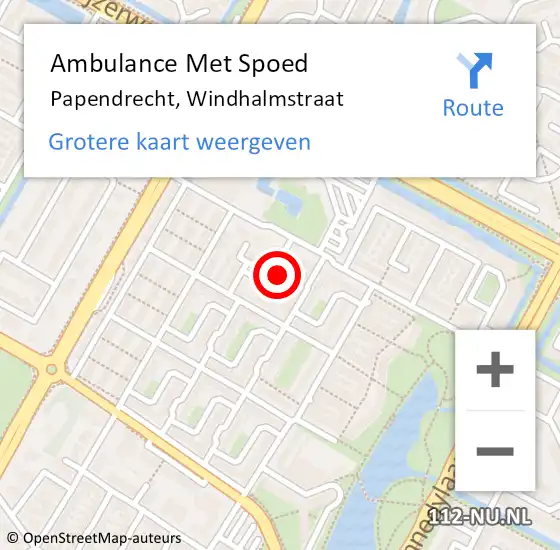 Locatie op kaart van de 112 melding: Ambulance Met Spoed Naar Papendrecht, Windhalmstraat op 26 januari 2023 04:30