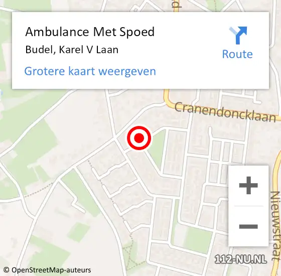 Locatie op kaart van de 112 melding: Ambulance Met Spoed Naar Budel, Karel V Laan op 13 augustus 2014 13:18