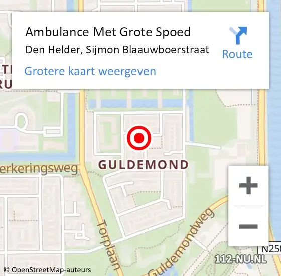 Locatie op kaart van de 112 melding: Ambulance Met Grote Spoed Naar Den Helder, Sijmon Blaauwboerstraat op 26 januari 2023 04:40