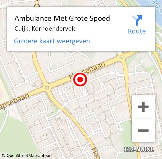 Locatie op kaart van de 112 melding: Ambulance Met Grote Spoed Naar Cuijk, Korhoenderveld op 26 januari 2023 06:32