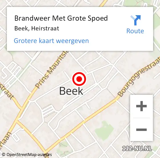 Locatie op kaart van de 112 melding: Brandweer Met Grote Spoed Naar Beek, Heirstraat op 26 januari 2023 06:57