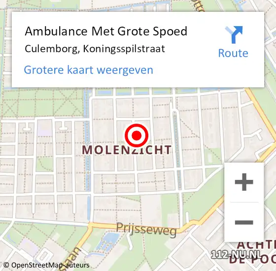 Locatie op kaart van de 112 melding: Ambulance Met Grote Spoed Naar Culemborg, Koningsspilstraat op 26 januari 2023 07:19
