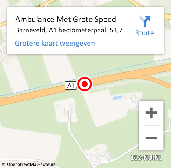 Locatie op kaart van de 112 melding: Ambulance Met Grote Spoed Naar Barneveld, A1 hectometerpaal: 53,7 op 26 januari 2023 07:50