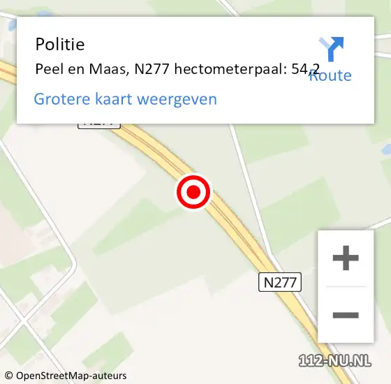 Locatie op kaart van de 112 melding: Politie Peel en Maas, N277 hectometerpaal: 54,2 op 26 januari 2023 07:55