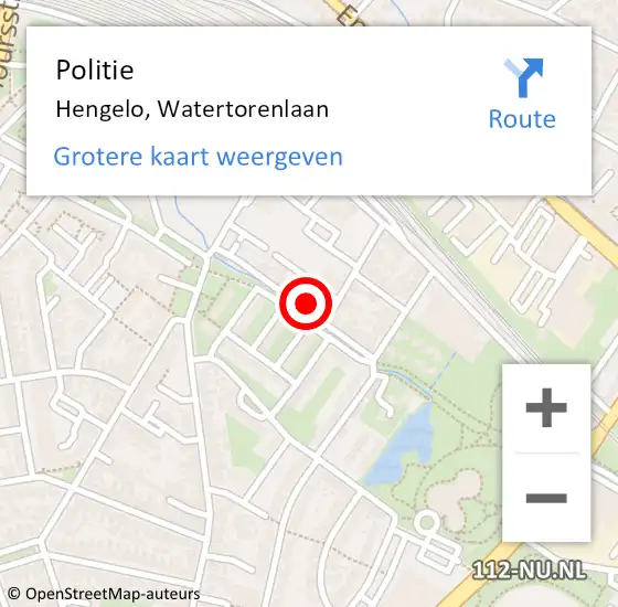 Locatie op kaart van de 112 melding: Politie Hengelo, Watertorenlaan op 26 januari 2023 08:25