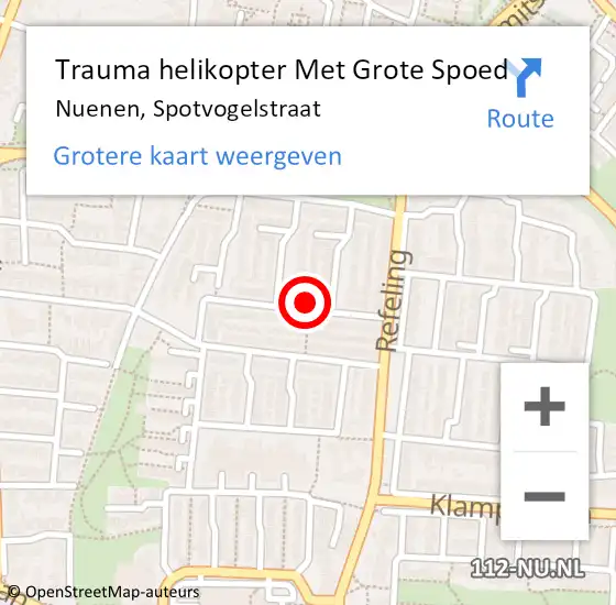 Locatie op kaart van de 112 melding: Trauma helikopter Met Grote Spoed Naar Nuenen, Spotvogelstraat op 26 januari 2023 09:12