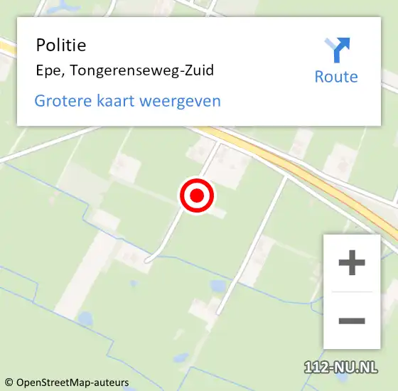 Locatie op kaart van de 112 melding: Politie Epe, Tongerenseweg-Zuid op 26 januari 2023 09:25