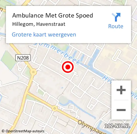 Locatie op kaart van de 112 melding: Ambulance Met Grote Spoed Naar Hillegom, Havenstraat op 26 januari 2023 10:11