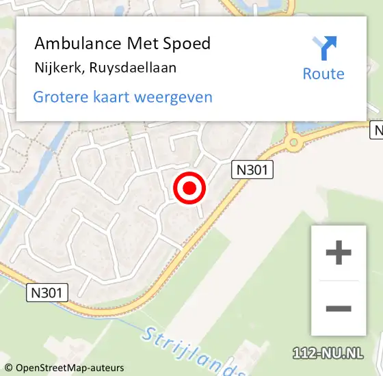 Locatie op kaart van de 112 melding: Ambulance Met Spoed Naar Nijkerk, Ruysdaellaan op 26 januari 2023 10:47