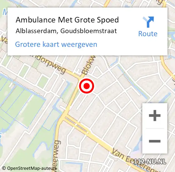 Locatie op kaart van de 112 melding: Ambulance Met Grote Spoed Naar Alblasserdam, Goudsbloemstraat op 26 januari 2023 11:40