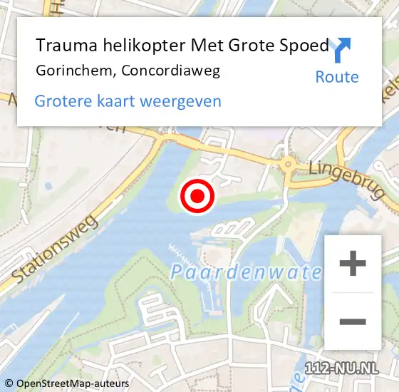 Locatie op kaart van de 112 melding: Trauma helikopter Met Grote Spoed Naar Gorinchem, Concordiaweg op 26 januari 2023 12:03