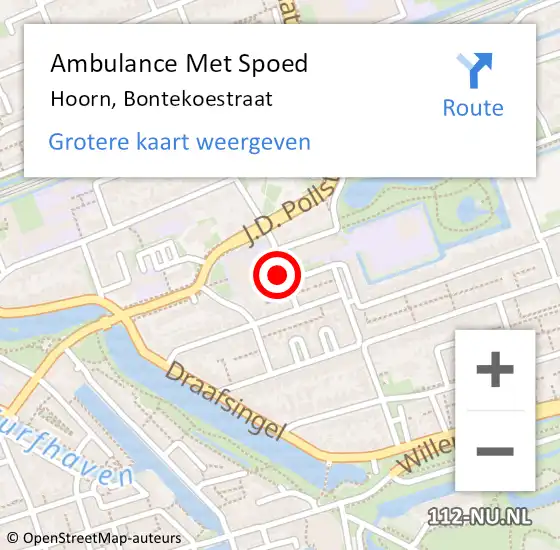 Locatie op kaart van de 112 melding: Ambulance Met Spoed Naar Hoorn, Bontekoestraat op 26 januari 2023 12:07