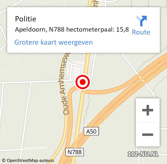 Locatie op kaart van de 112 melding: Politie Apeldoorn, N788 hectometerpaal: 15,8 op 26 januari 2023 12:27