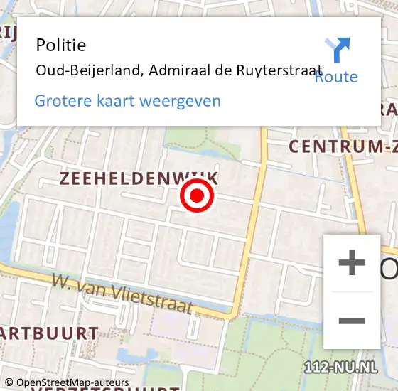 Locatie op kaart van de 112 melding: Politie Oud-Beijerland, Admiraal de Ruyterstraat op 26 januari 2023 13:00