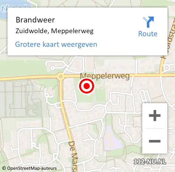 Locatie op kaart van de 112 melding: Brandweer Zuidwolde, Meppelerweg op 26 januari 2023 13:10