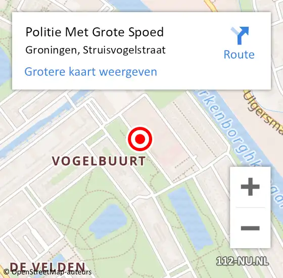 Locatie op kaart van de 112 melding: Politie Met Grote Spoed Naar Groningen, Struisvogelstraat op 26 januari 2023 13:11